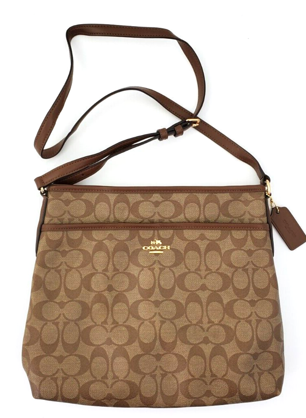 Coach F58297 Signature Coated Canvas/Leather File Crossbody Khaki Bag Used
